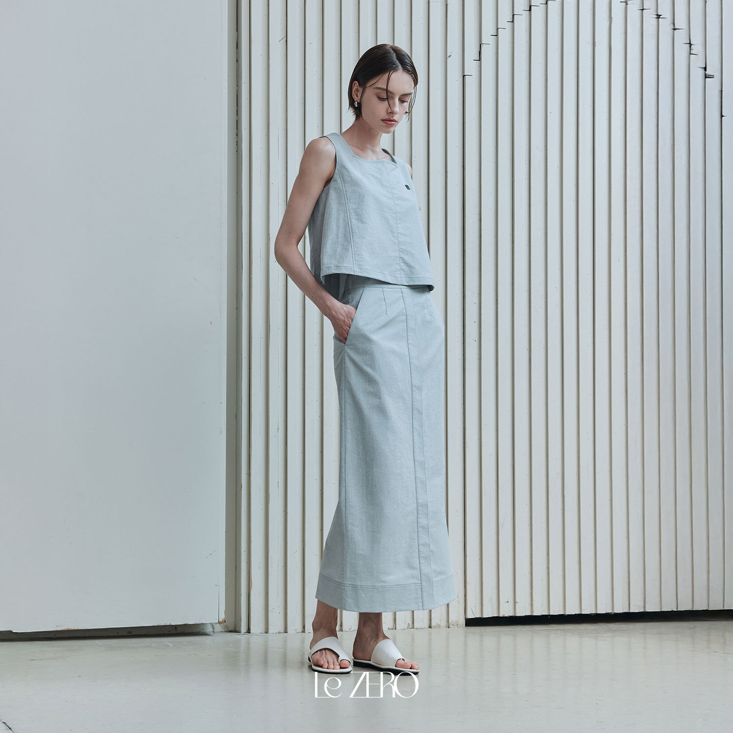 [제로스트릿] 르제로 스티치 롱 스커트 LeZERO STITCH LONG SKIRT / BLUE - 상세 이미지 2