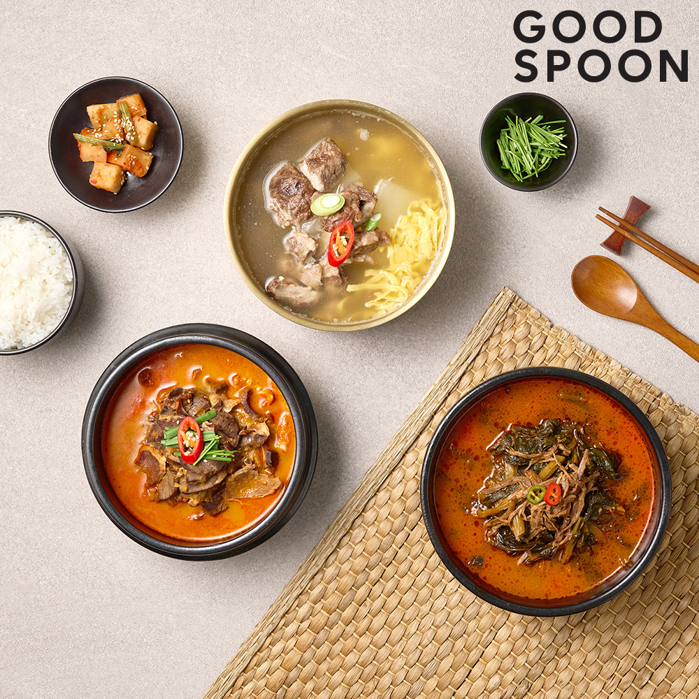굿스푼 간편한 탕 국 3종 12팩 뼈없는 갈비탕 소고기 육개장 돼지국밥 냉동배달 술국 밀키트