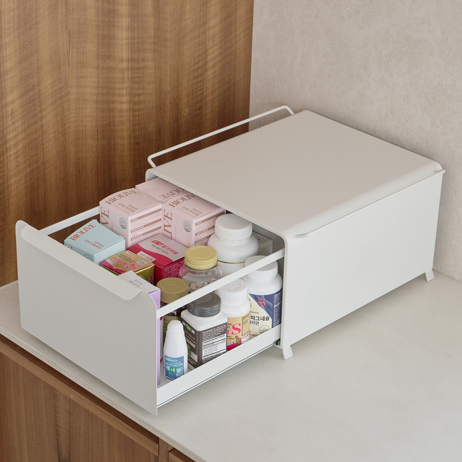 코드리빙 적층형 슬라이딩 영양제 보관함 식탁 주방 싱크대 수납 정리함 클린업 스토리지 제품 이미지
