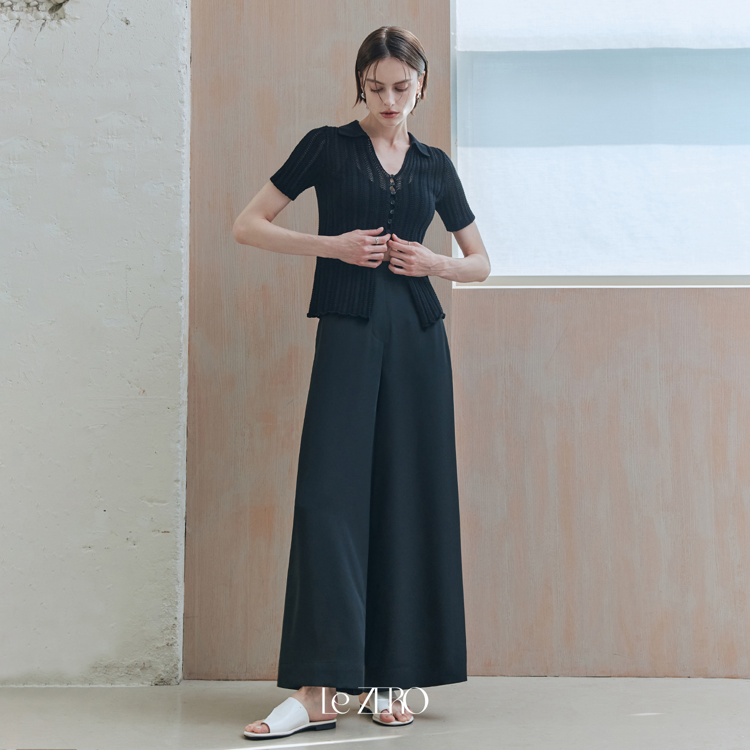 [제로스트릿] 르제로 아이스 펀칭 카라 가디건 LeZERO ICE PUNCHING COLLAR CARDIGAN / BLACK - 상세 이미지 2