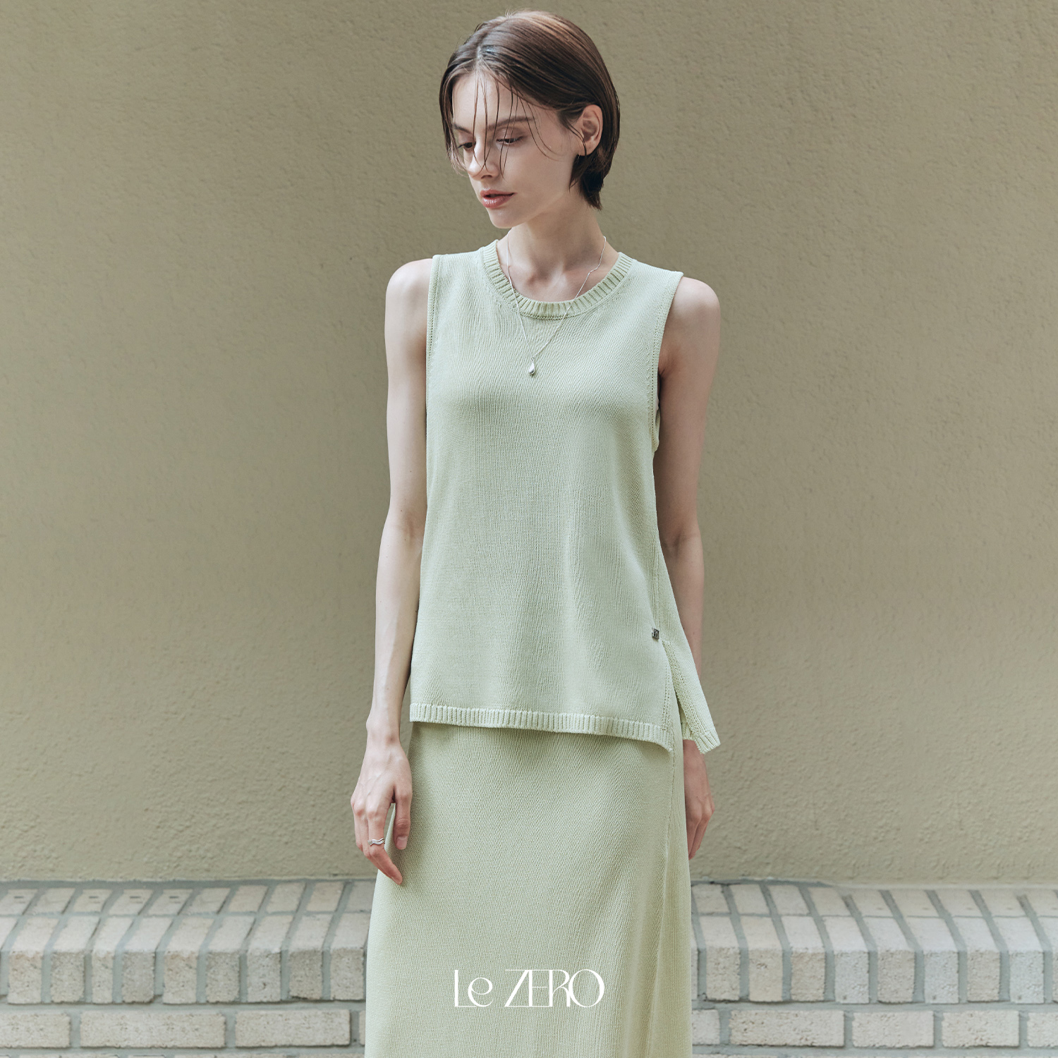 [제로스트릿] [세트] 르제로 네오 나시 니트 & 스커트 [SET-UP] LeZERO NEO SLEEVELESS KNIT & SKIRT / LIGHT OLIVE - 상세 이미지 3