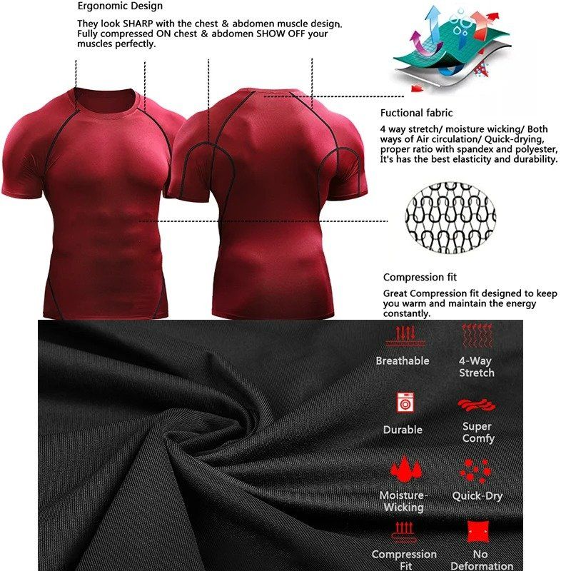 2025 압축 T 셔츠 남성 여름 운동복 러닝 T-셔츠 탄성 빠른 건조 스포츠 탑 티 운동 체육관 Black M(50-60kg) 이미지 6