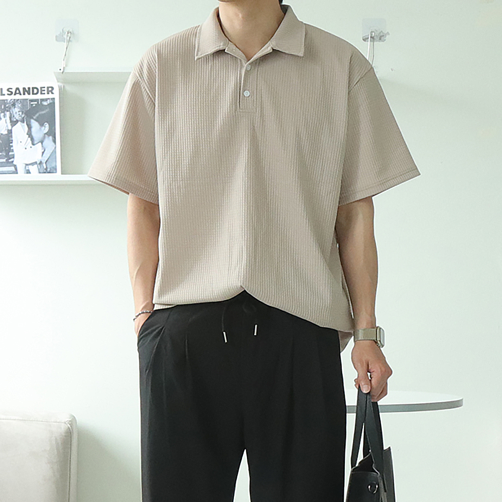 피케 티셔츠 오버핏 여름 남자 반팔티 헨리넥 반팔 - 상세 이미지 3