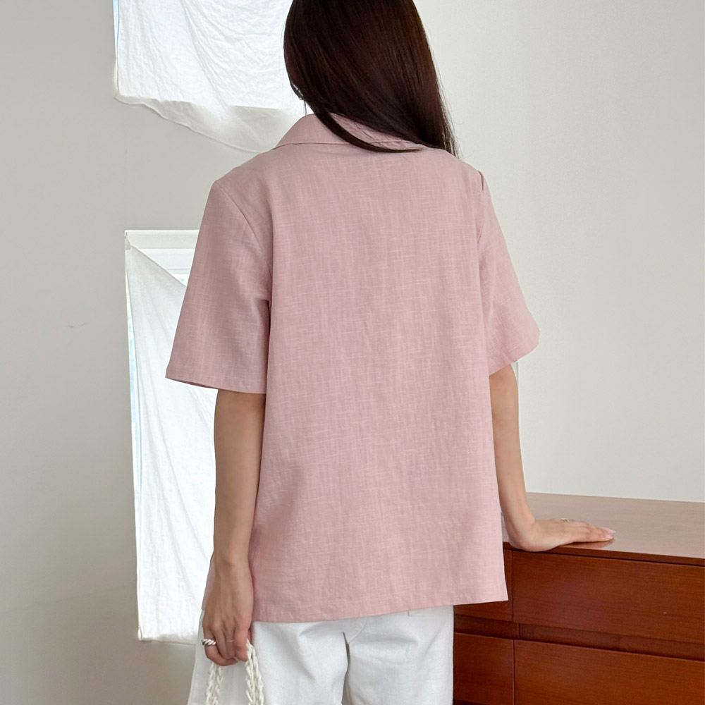 여름 린넨 자켓 여성 반팔 자켓 오버핏 카라 마 재킷 결혼식 하객룩 핑크 검정 아이보리 - 상세 이미지 5