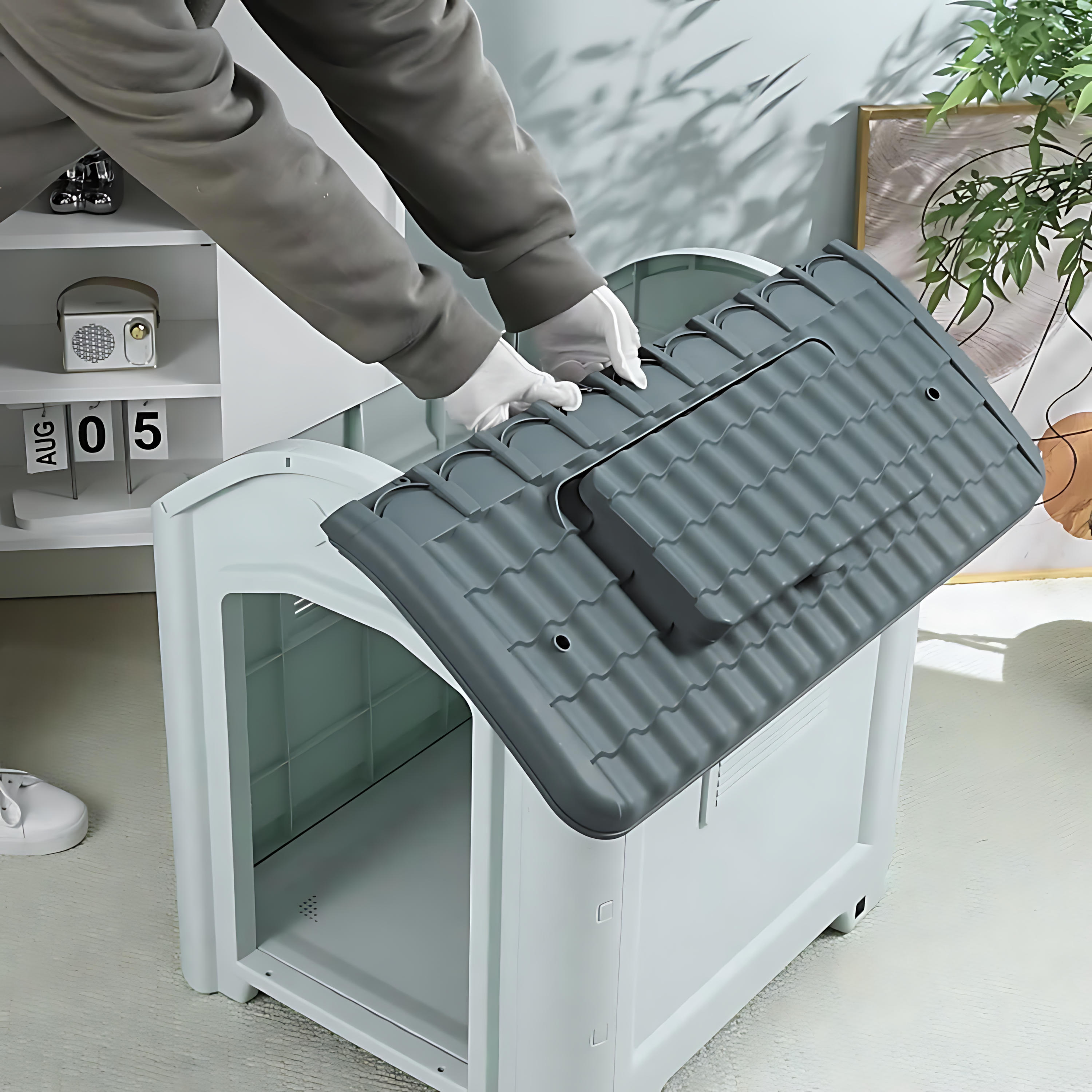 야외 강아지 애견하우스 개집 실외용 방수 세이프하우스 에메랄드그레이