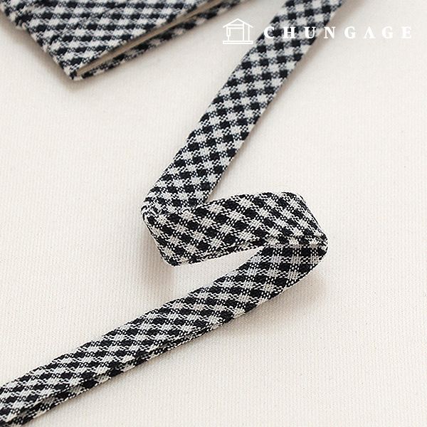 면 바이어스 테이프 빈티지파스텔 10mm 블랙 체크 85655 - 메인 이미지