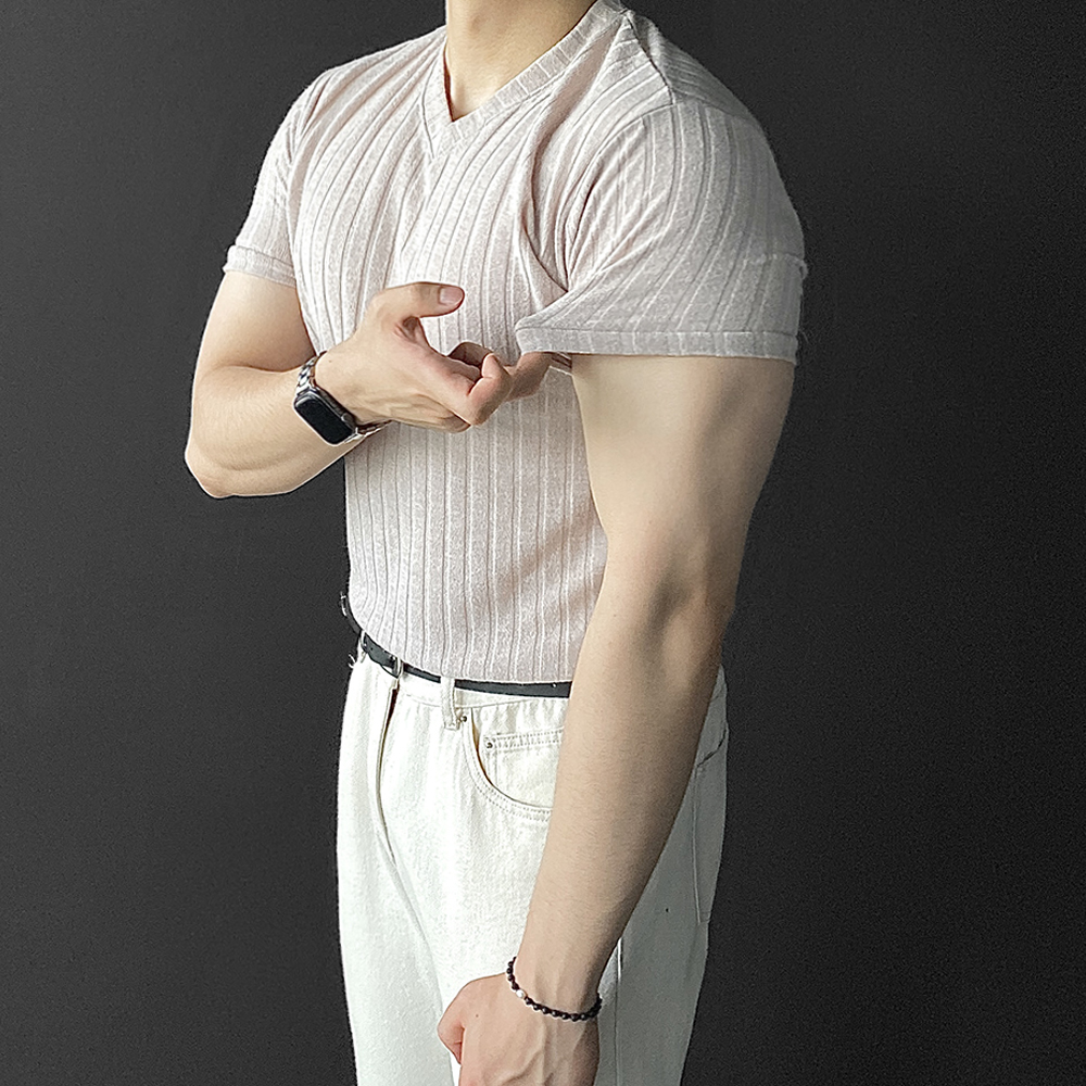 남자반팔니트 브이넥 남성여름니트 - 상세 이미지 5