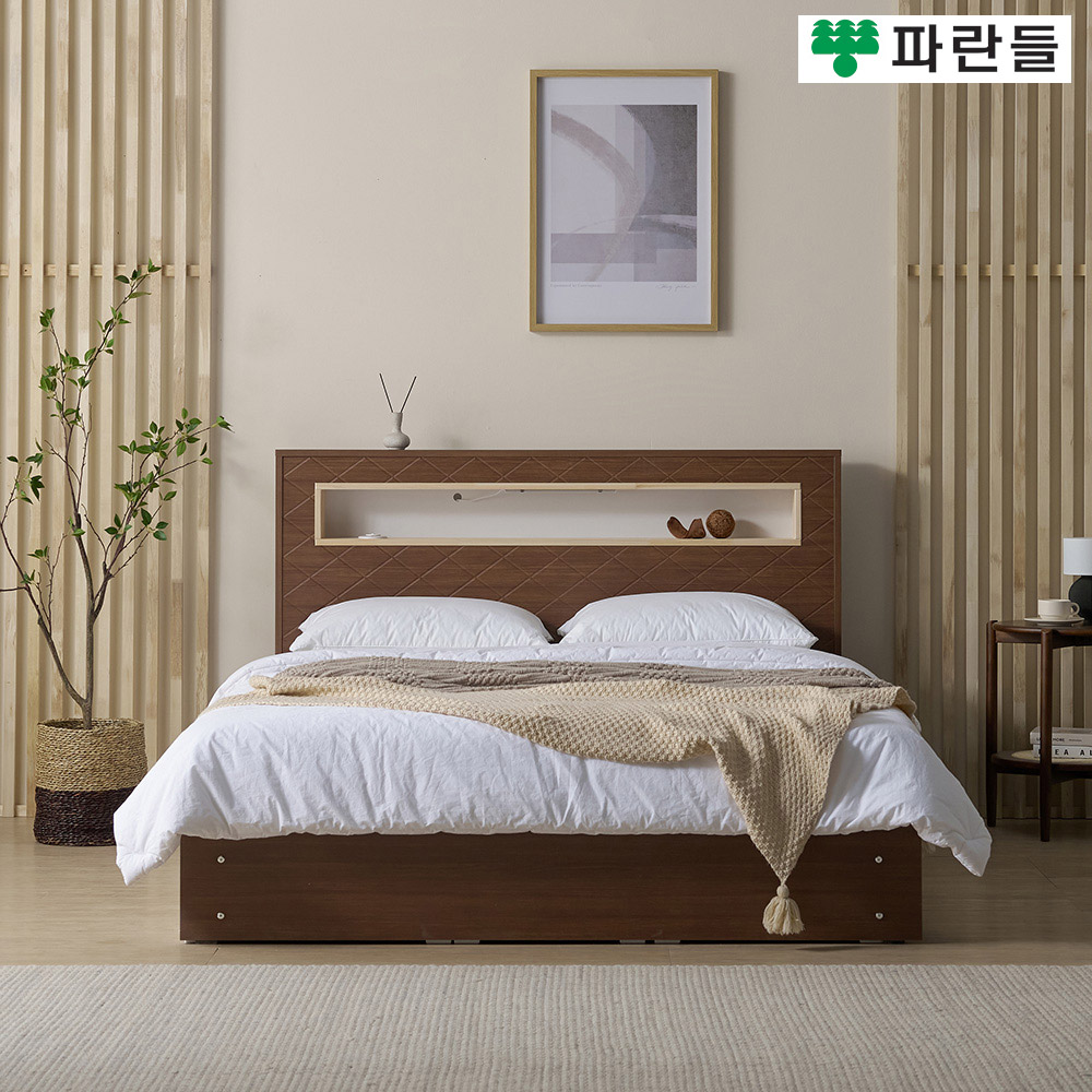 파란들가구 편백 LED 사선무늬헤드 서랍수납 침대프레임 - 상세 이미지 5