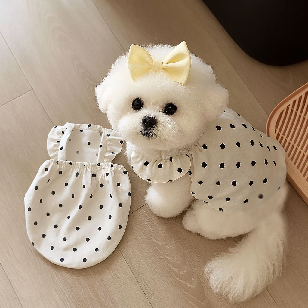 1018/ 도트 패턴 강아지 반려동물 애견 펫 댕댕이 여름 프릴 원피스 이미지 6