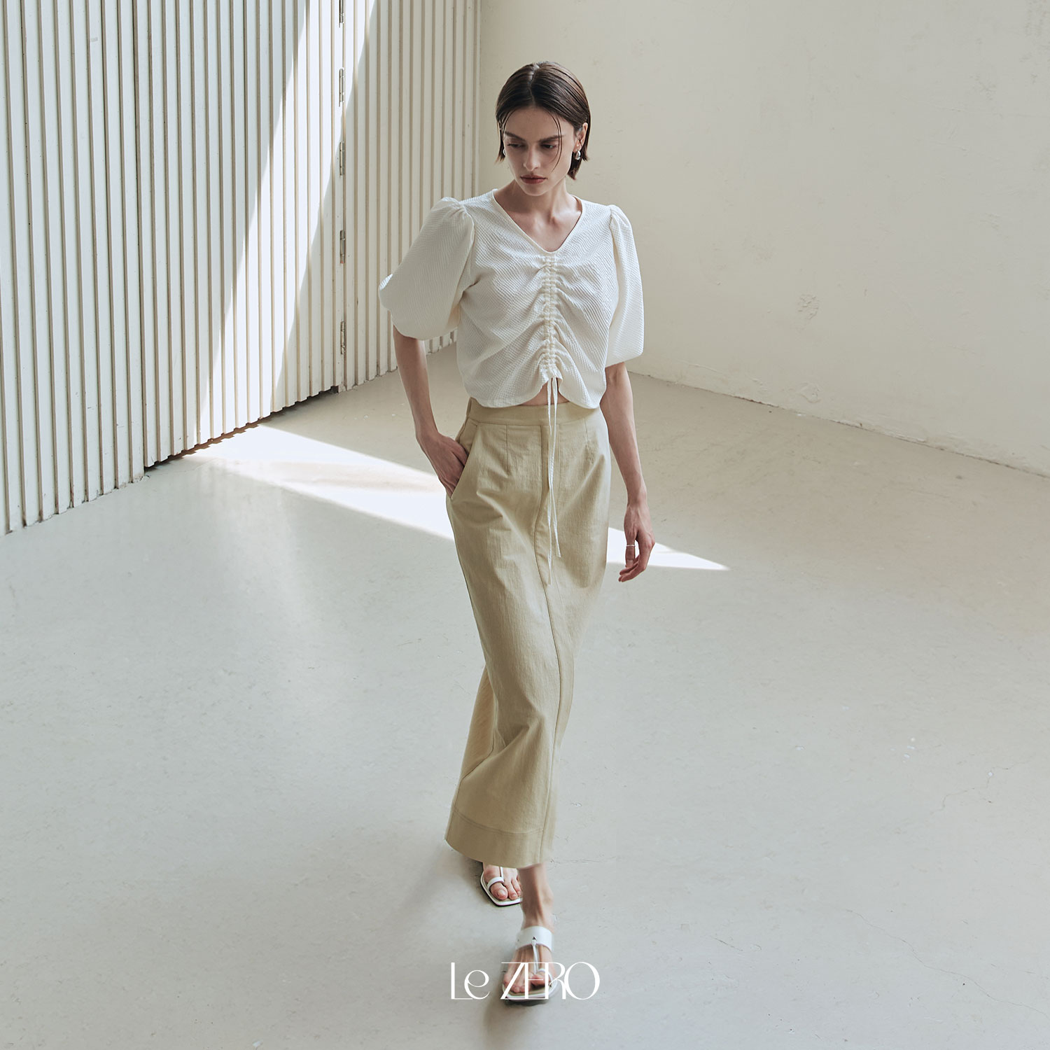 [제로스트릿] 르제로 스티치 롱 스커트 LeZERO STITCH LONG SKIRT / BEIGE - 상세 이미지 2