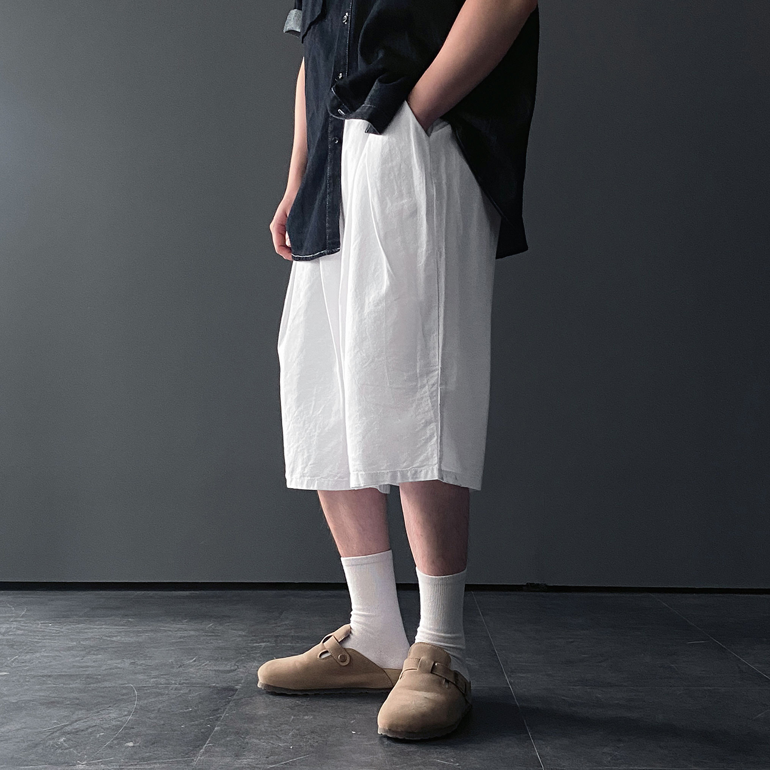 남자버뮤다팬츠 흰반바지 벌룬팬츠 남자린넨반바지 - 상세 이미지 4