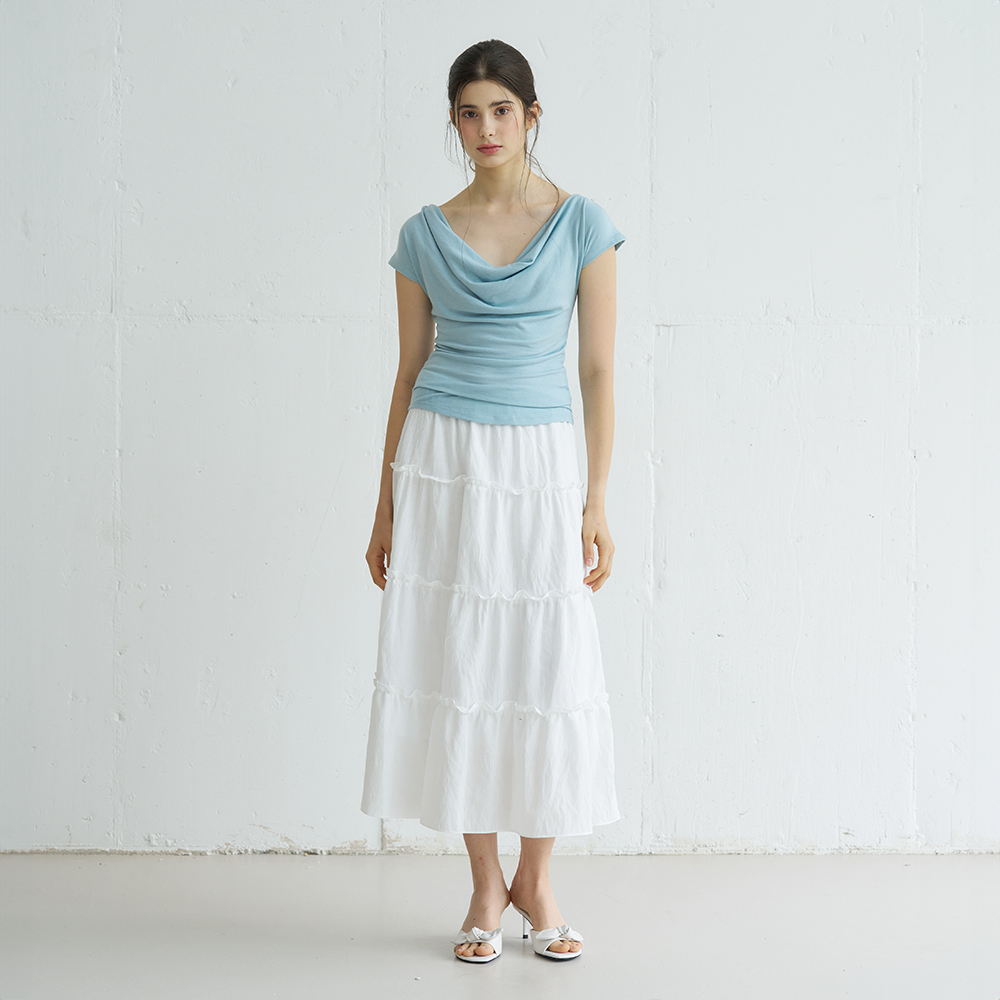 MELLY STRIPE TIERED MAXI SKIRT (WHITE) - 상세 이미지 5