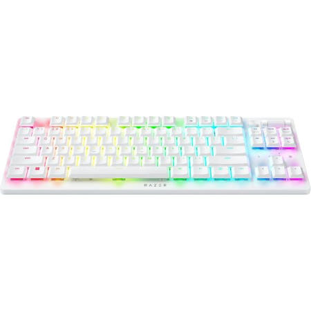 [해외]레이저 데스스토커 V2 프로 TKL 무선 게이밍 키보드: 로우 프로파일 광학 스위치 선형 빨간색 - 초고속 및 블루투스 크로마 RGB 최대 200시간 배터리 스냅 탭 흰색