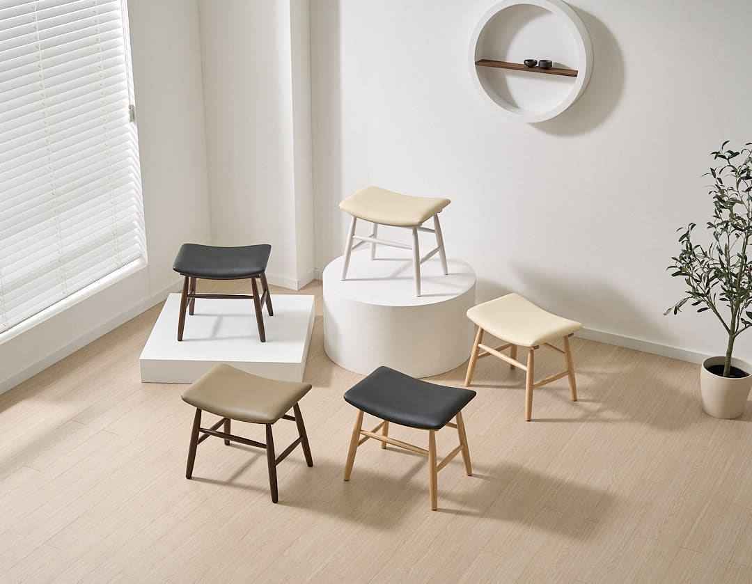 레더스 원목 풋스툴 소파 발받침 화장대 스툴 낮은 현관 가죽 사각 미니 보조 의자 오토만