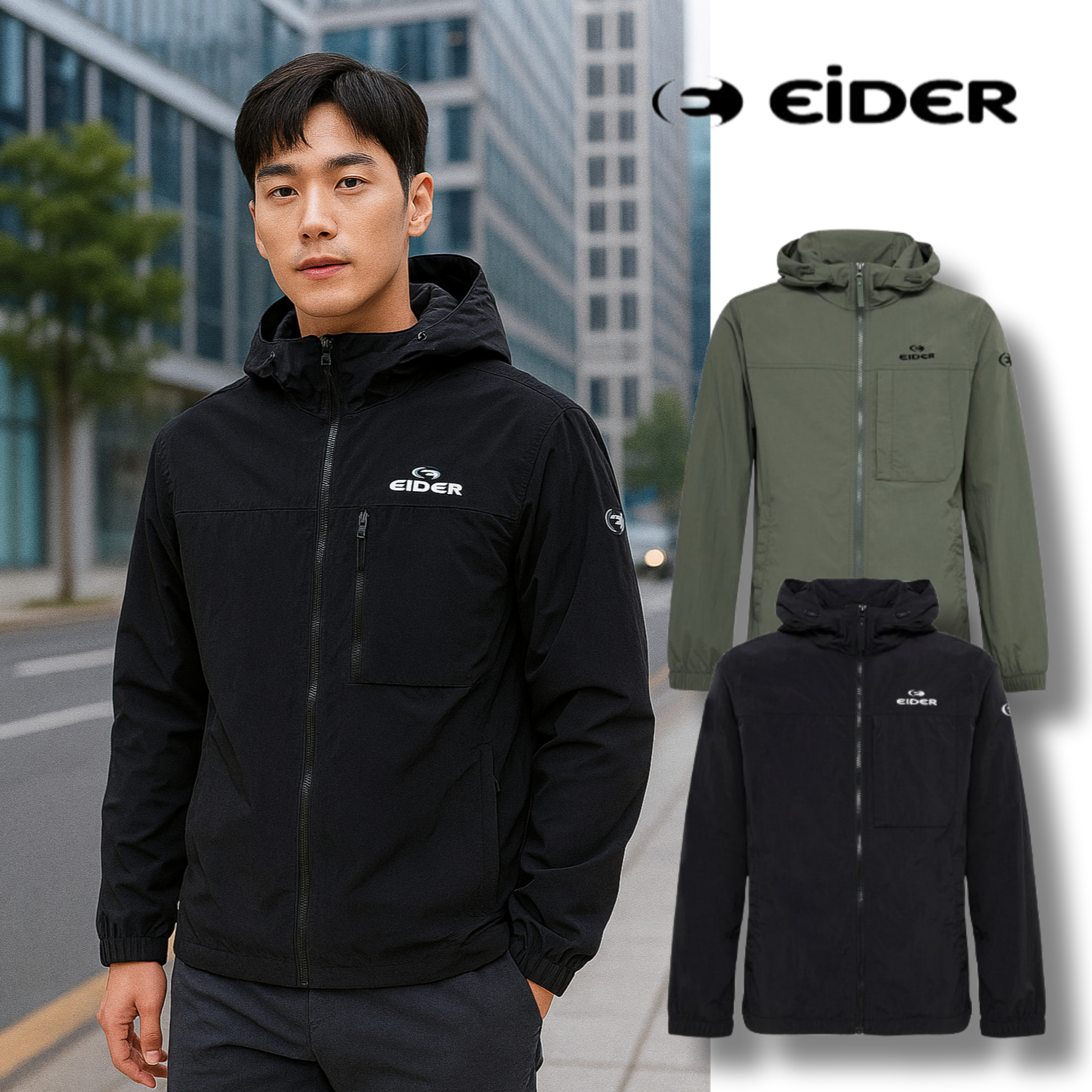 아이더 바람막이 남자 간절기 홑겹 후드자켓 운동복 평상복 - 메인 이미지
