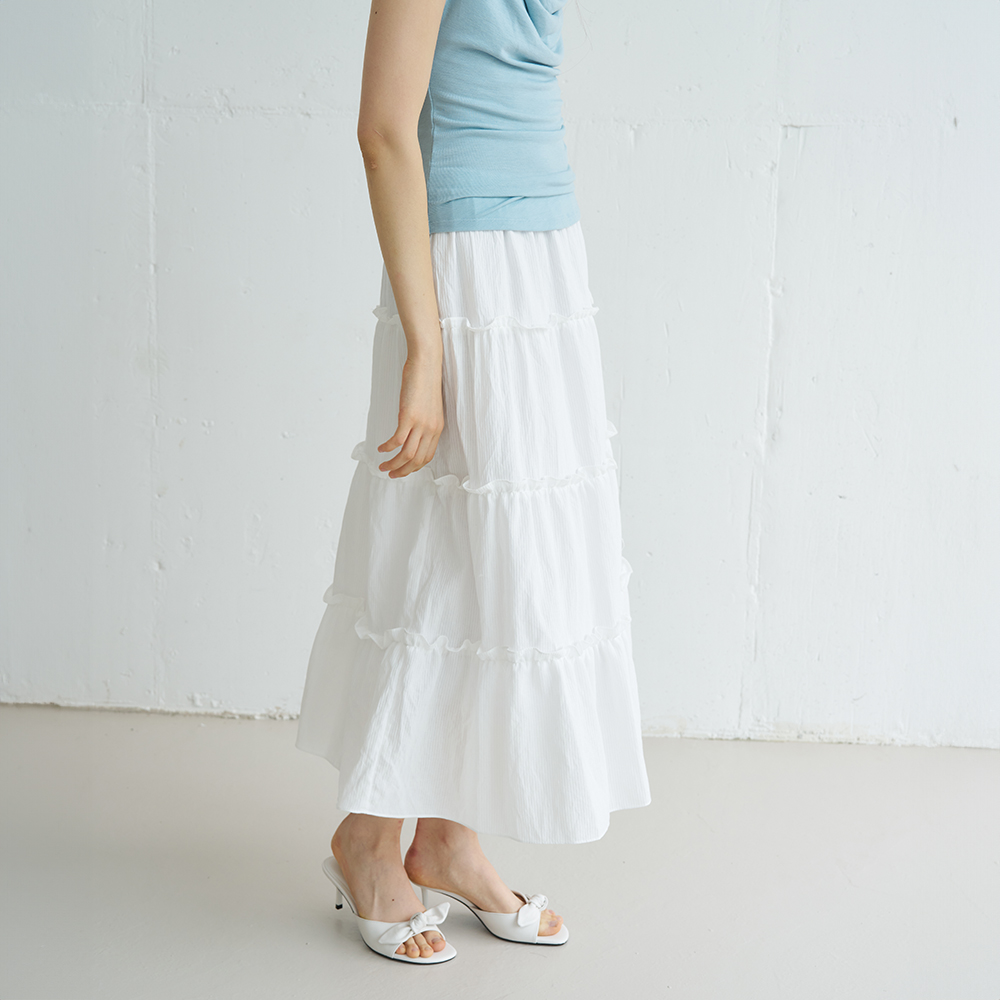 MELLY STRIPE TIERED MAXI SKIRT (WHITE) - 상세 이미지 2