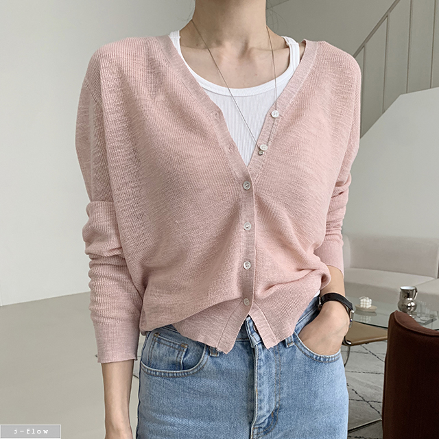 아이프 브이넥 옆단추 루즈핏 가디건 5col 여름 데일리 장마철 캐쥬얼 베이직 제이플로우 - 상세 이미지 4