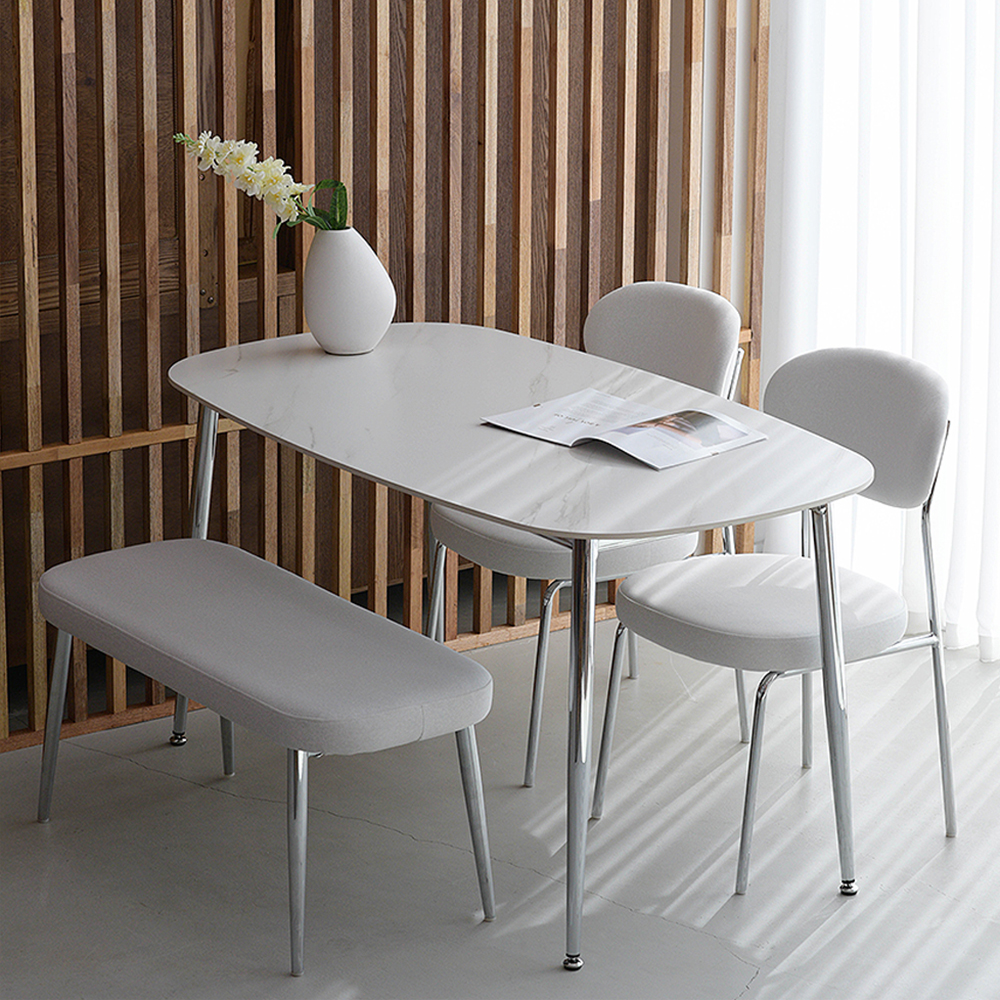 레오르 타원형 4인용식탁 세트 세라믹식탁 포세린 1200 의자2 벤치