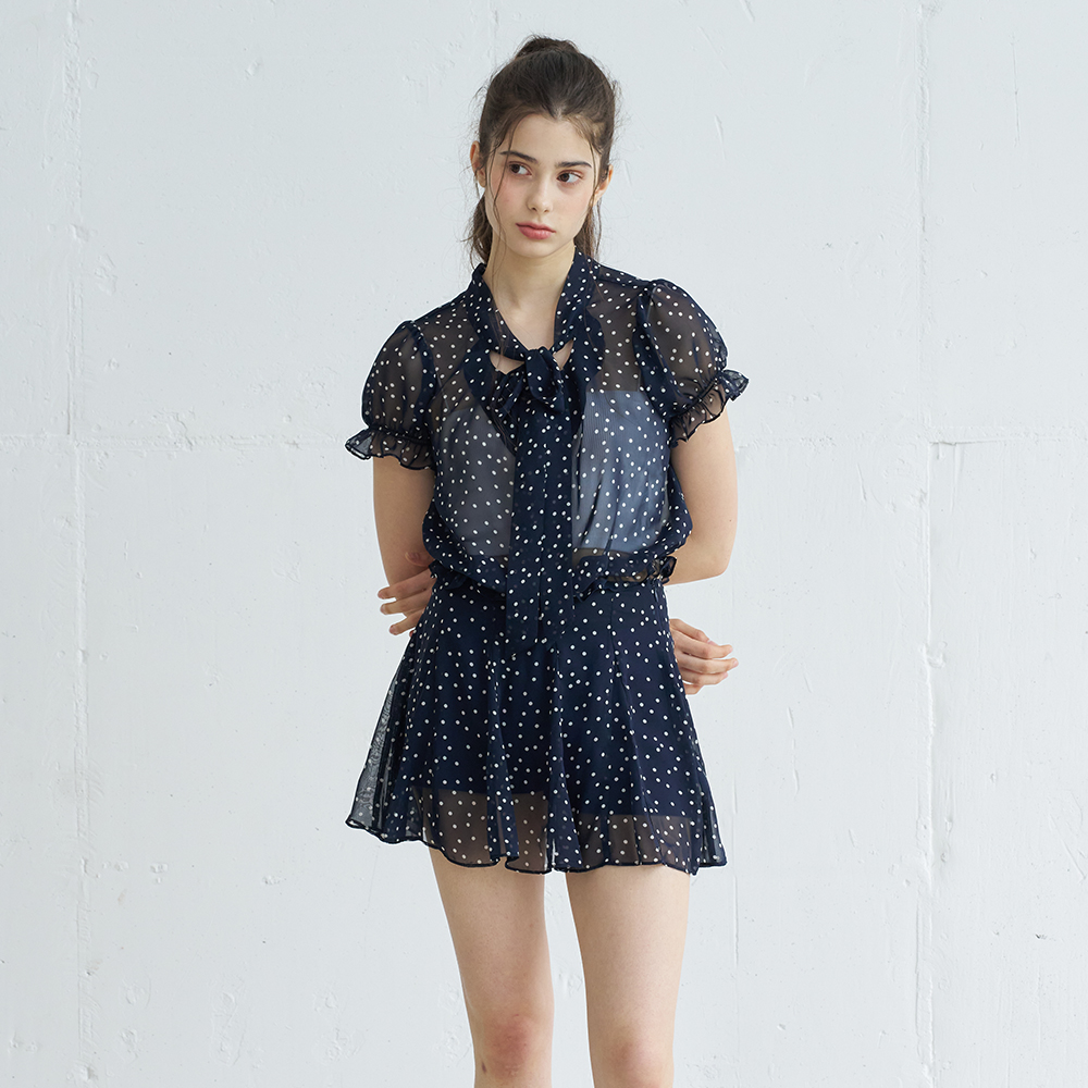 POLKA DOT PUFF SLEEVE SMOKING TIE BLOUSE (NA) - 상세 이미지 2