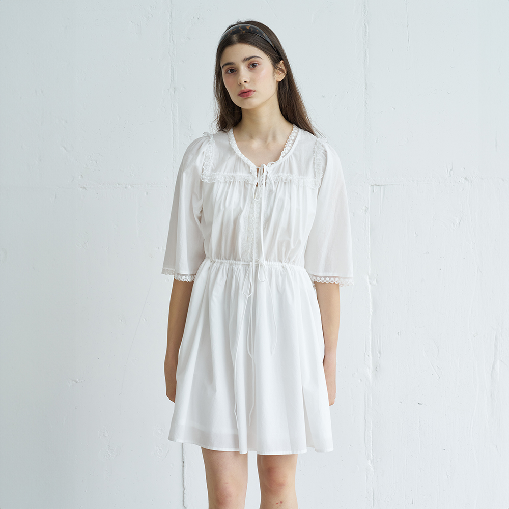 DIANA LACE TRIM COTTON DRESS (WHITE) - 상세 이미지 2