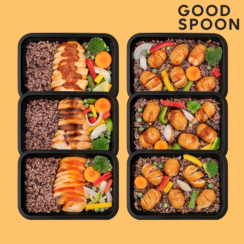 굿스푼 단백질 식단 굿스푼 닭가슴살 도시락 볶음밥 6종 6팩 즉석밥 간편 냉동 식단 슬라이스 소시지