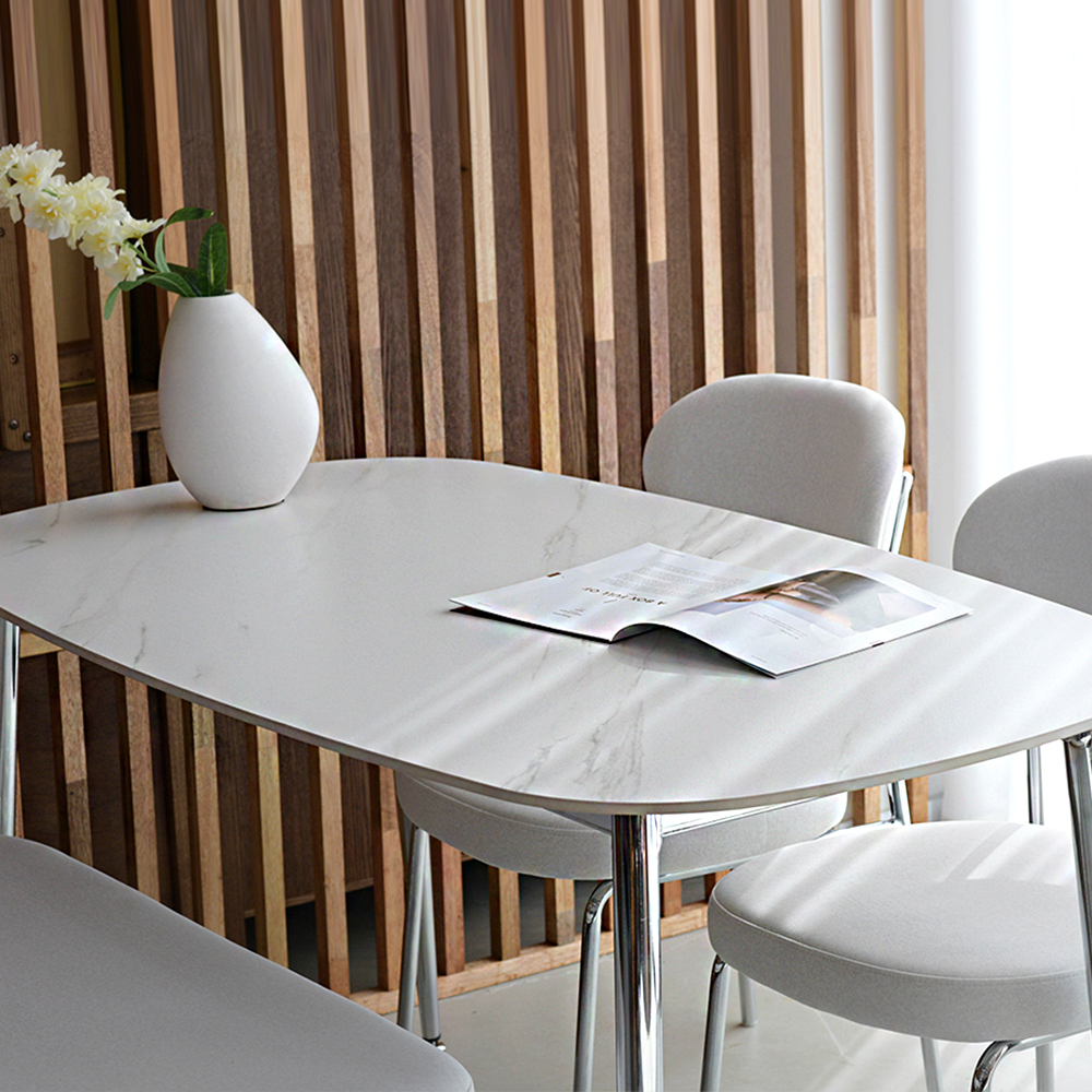 레오르 타원형 4인용식탁 세트 세라믹식탁 포세린 1200 의자2 벤치