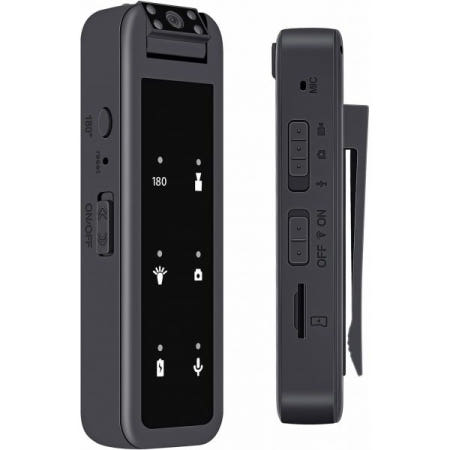 [해외]128GB 1080P 미니 바디 카메라, 바디웨어 캠코더 5시간 HD 웨어러블 액션캠, 180° 회전 렌즈, 야간 투시 기능, 여행, 걷기, 법 집행 및 야외 활동에 사용하