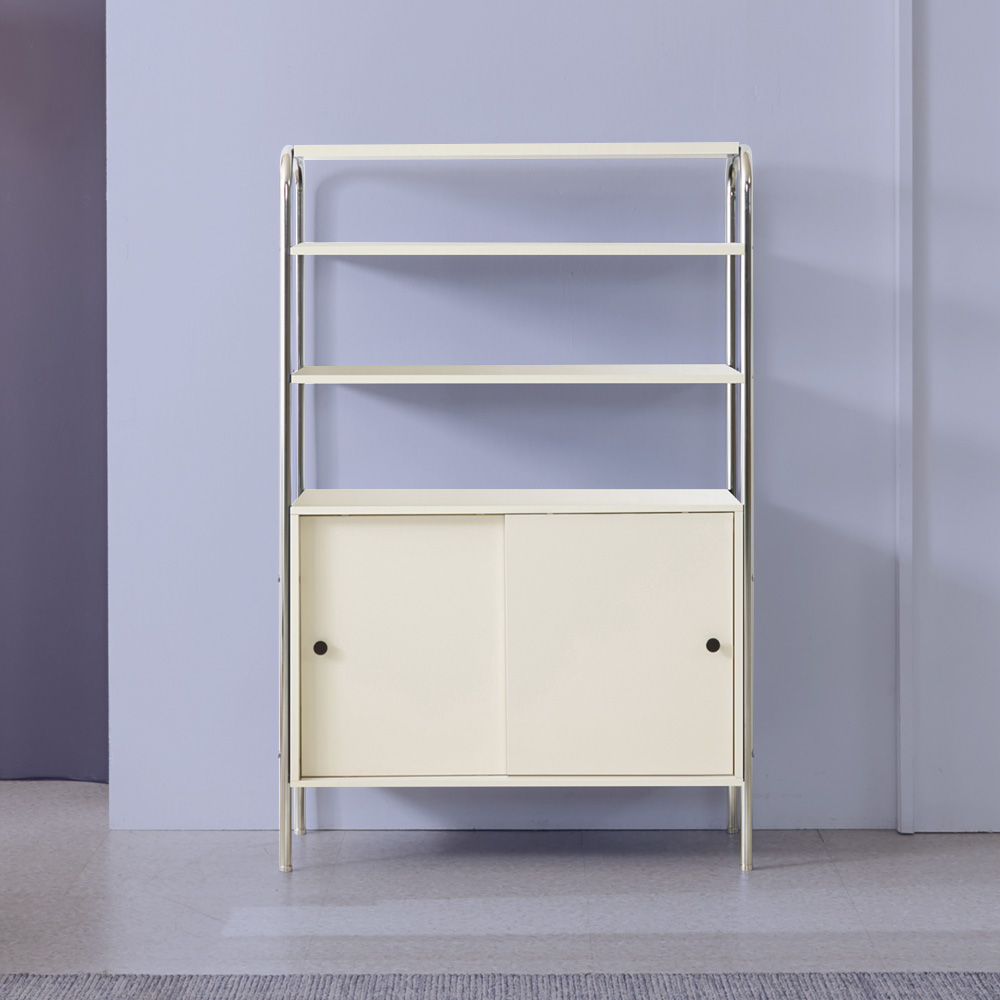 오누 슬라이딩 미드센츄리 모듈 다용도 슬라이드 수납선반장 850x385x1300mm, 5단, 화이트 - 상세 이미지 2
