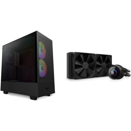 NZXT [해외]NZXT H5 플로우 RGB 컴팩트 ATX 미드 타워 PC 게이밍 케이스– 블랙 & 크라켄 240 - RL-KN240-B1-240mm AIO CPU 액체 냉각기 이미지를 위