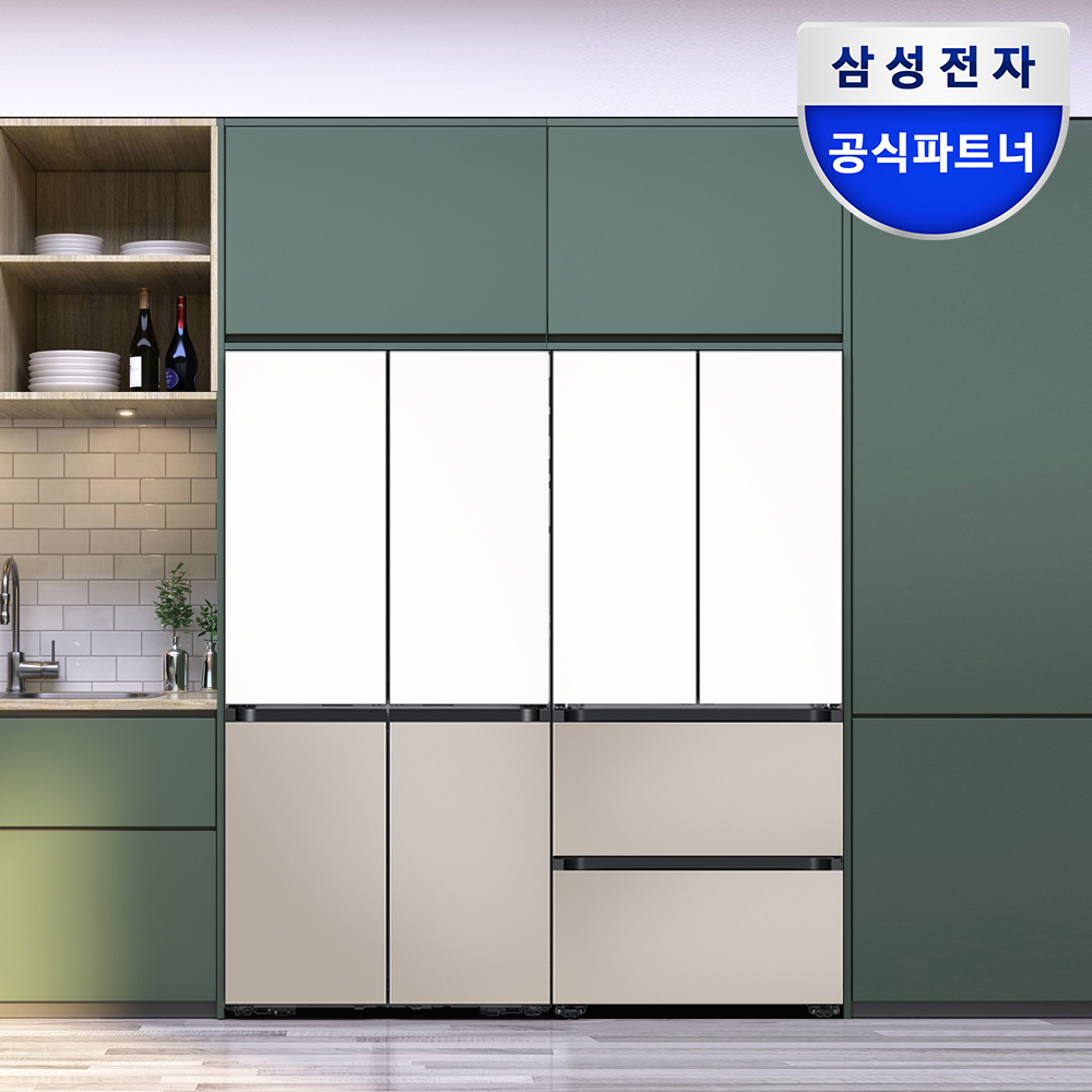 삼성 비스포크 키친핏 냉장고 김치냉장고 세트 양문형 63R2ZG+R2AP 화이트 베이지