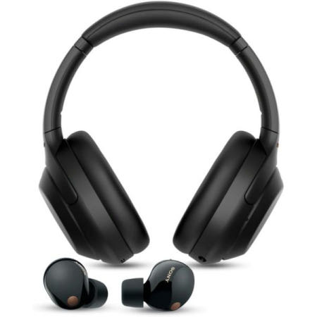 [해외]소니 WH-1000XM4 무선 노이즈 캔슬링 오버이어 헤드폰(블랙) 번들 WF-1000XM5 진정한 이어버드(블랙) (2개 품목)