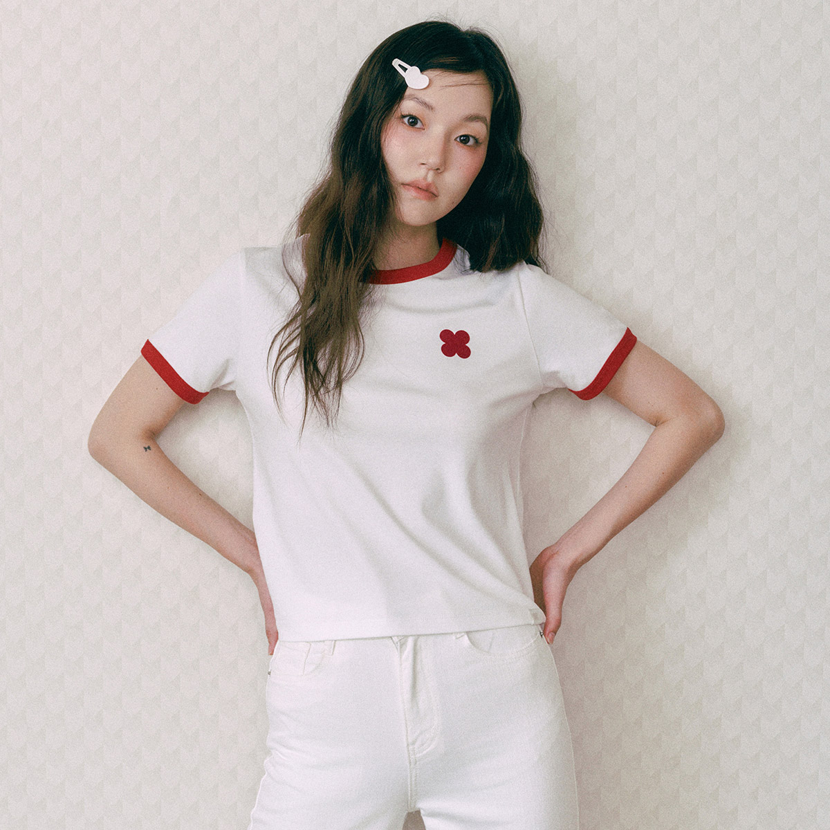 [로엠 X 드롭드롭드롭] 링거 티셔츠 RMHWF37RT6 - 상세 이미지 4