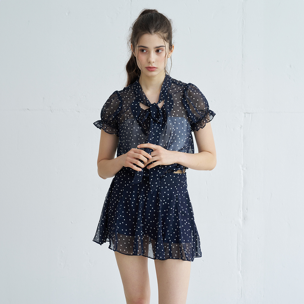 POLKA DOT PUFF SLEEVE SMOKING TIE BLOUSE (NA) - 상세 이미지 3
