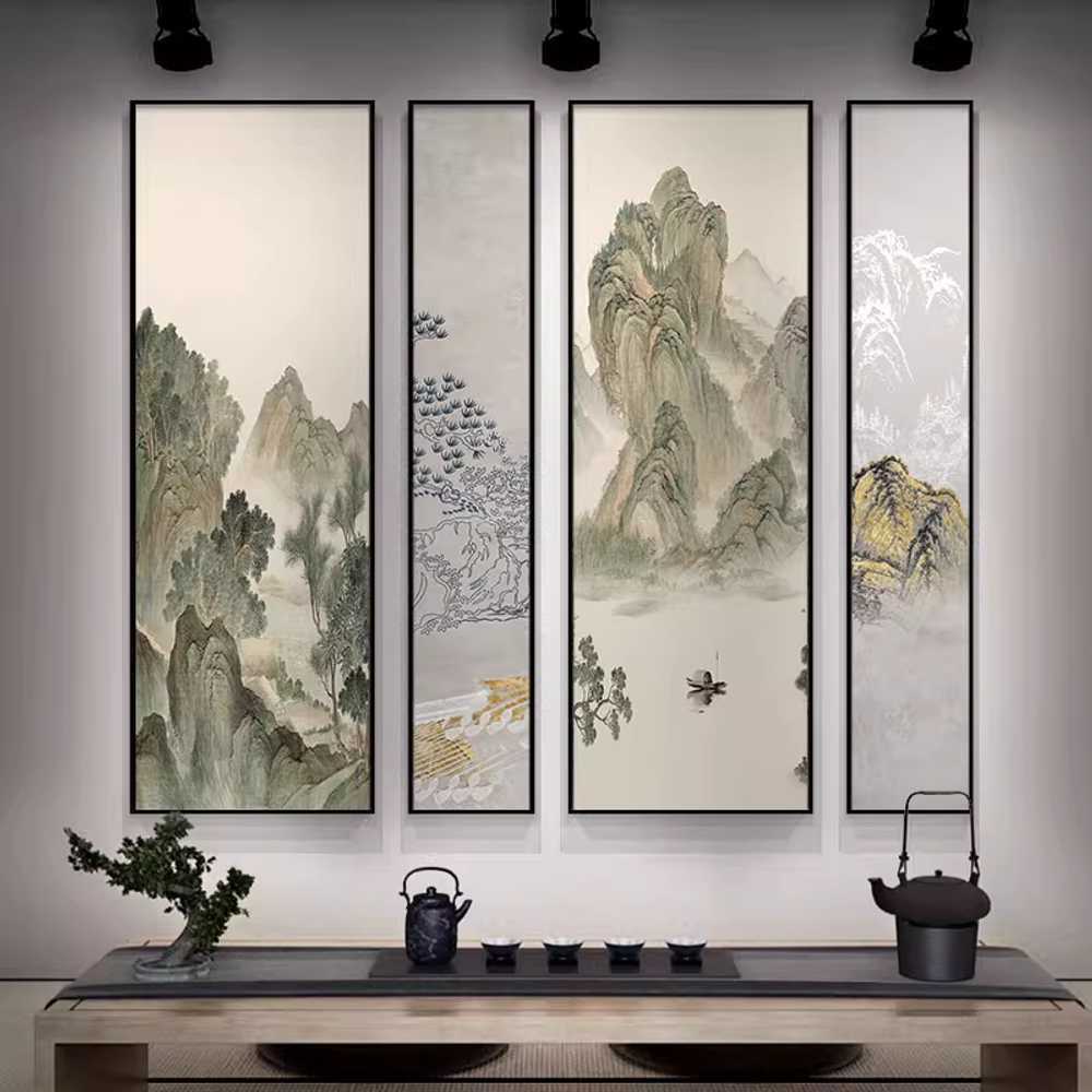 수묵 산수화 그림 액자 인테리어 홈데코 벽걸이 풍경 A (30x180)x2+(60x180)x2 - 상품 이미지