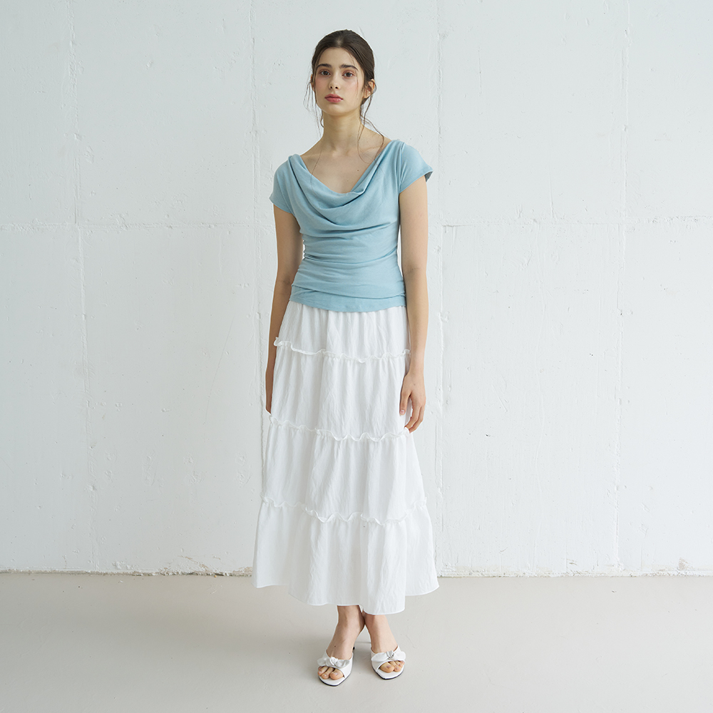 MELLY STRIPE TIERED MAXI SKIRT (WHITE) - 상세 이미지 4