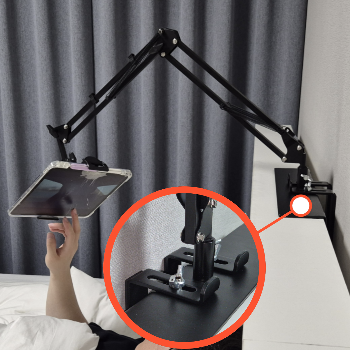 모두의거치 침대핸드폰거치대 누워서 태블릿 자바라 아이패드