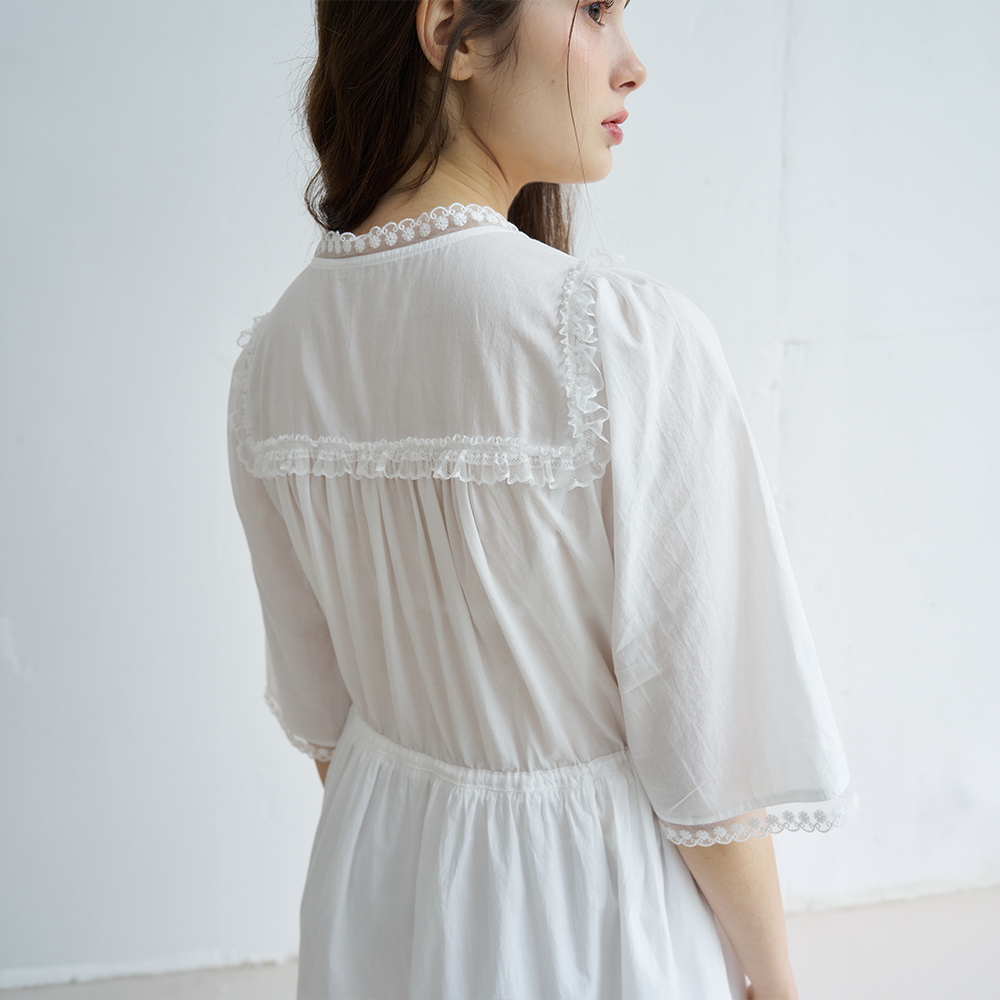 DIANA LACE TRIM COTTON DRESS (WHITE) - 상세 이미지 5