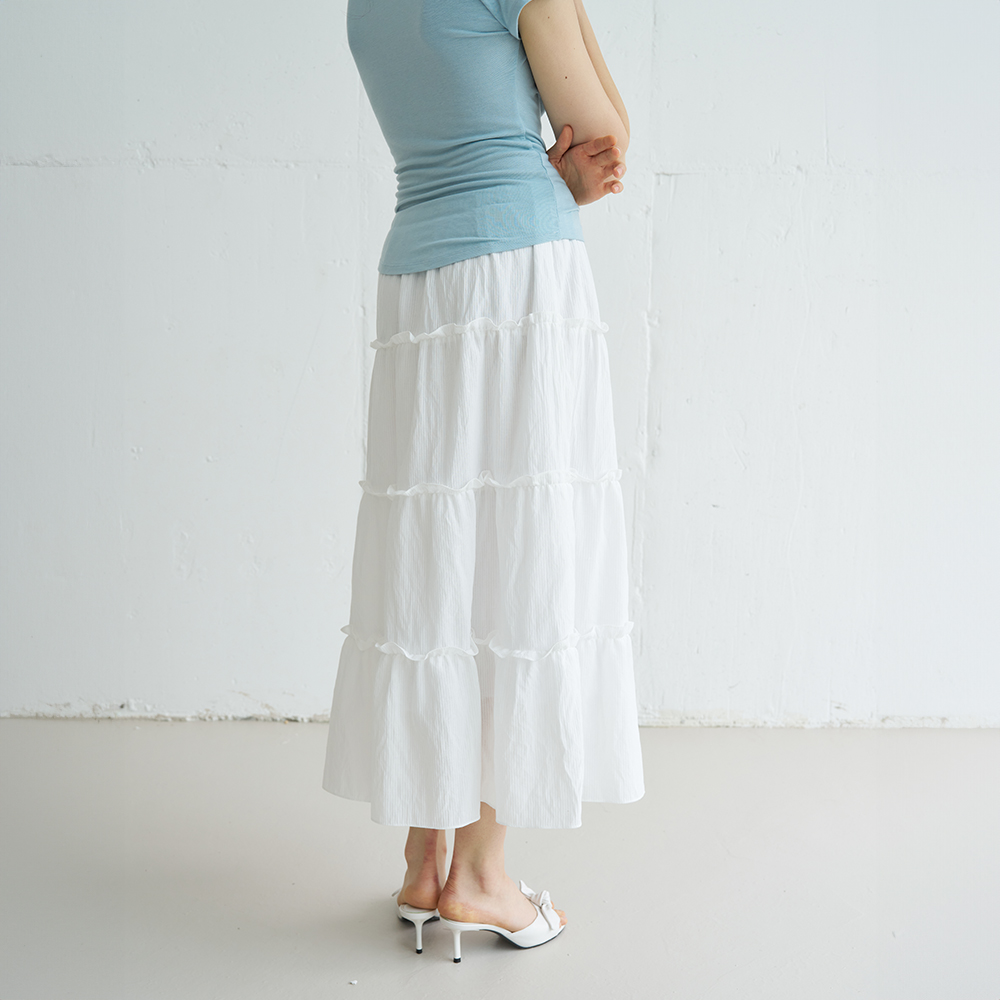 MELLY STRIPE TIERED MAXI SKIRT (WHITE) - 상세 이미지 3