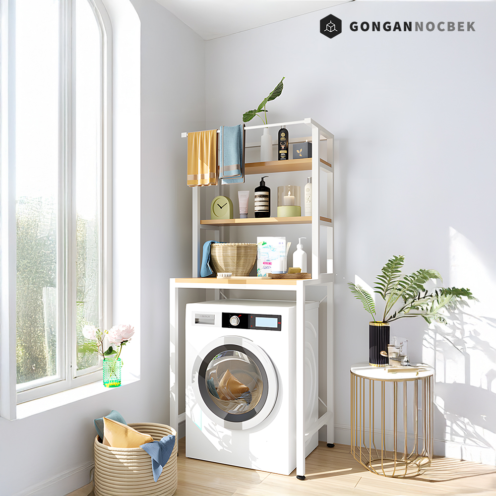 드럼 세탁기 선반 베란다 수납 장 건조기 위 받침대 3단, 드럼형 178x60x70cm, 화이트