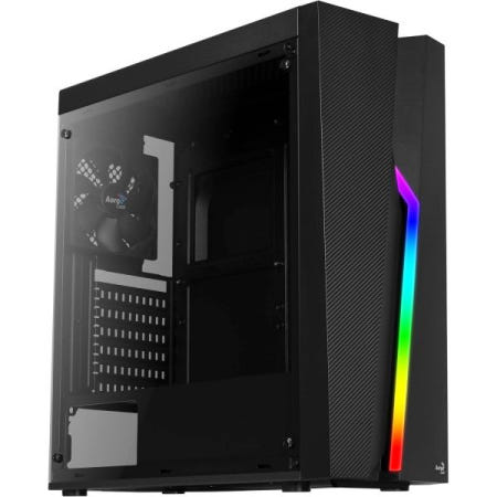 [해외]에어로쿨 볼트 미드 타워 RGB PC 게이밍 케이스, ATX, 풀 아크릴 사이드 패널, LED 스트립 포함, 13가지 조명 모드, 1 x 120mm 블랙 팬 고성능 케이스