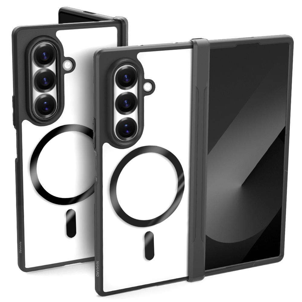 나하로 힌지보호 맥세이프 아머 하이브리드 케이스 클리어 블랙, 갤럭시Z 폴드7