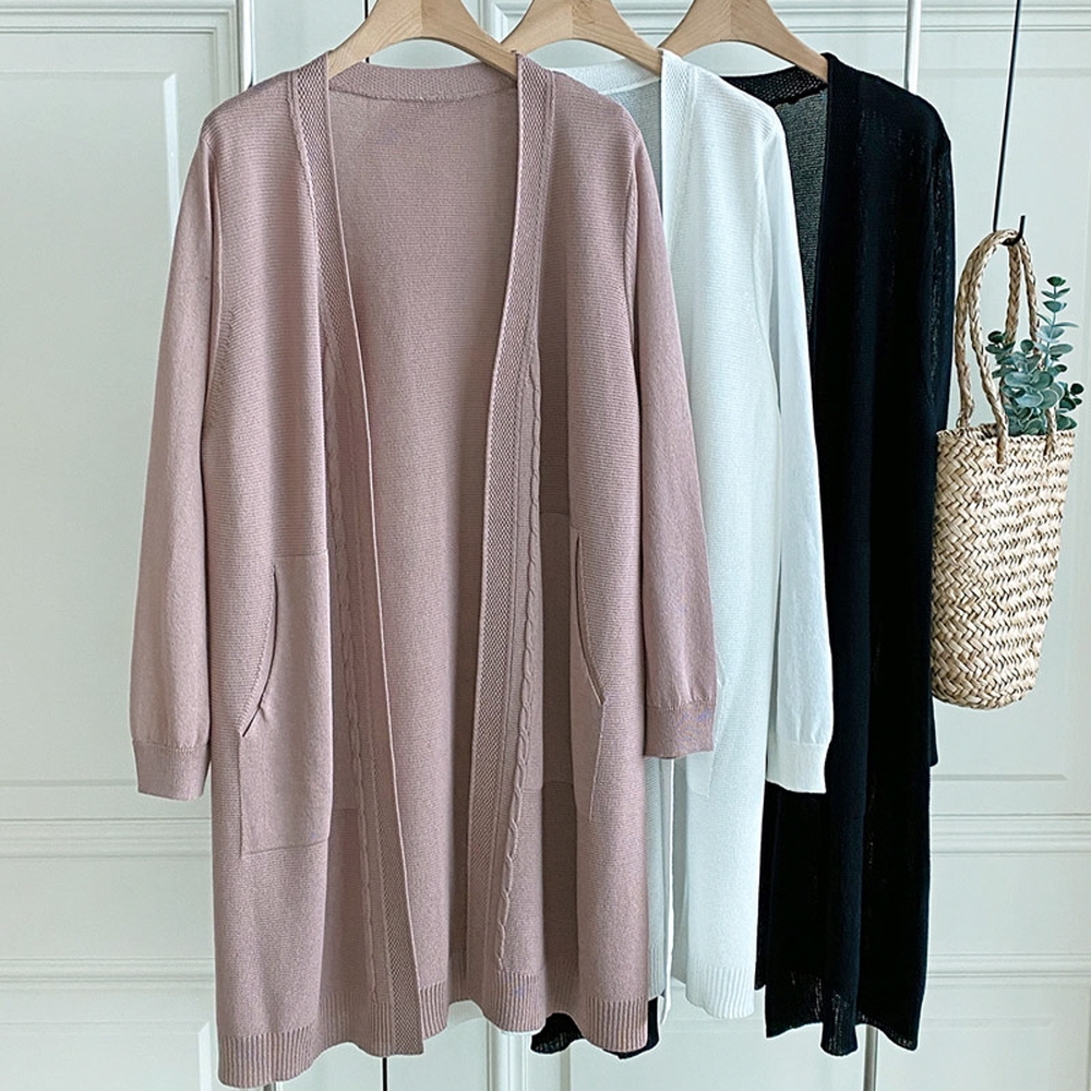 로브가디건 여름롱 시스루 빅사이즈 얇은 긴팔 니트 가디건