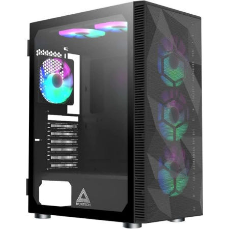 [해외]Montech X3 메쉬, 6개의 팬 - 3x 140mm 및 120mm 고정 RGB 조명 팬, ATX 미드 타워 PC 게이밍 케이스, USB3.0, 도어 오픈 강화 유리 측