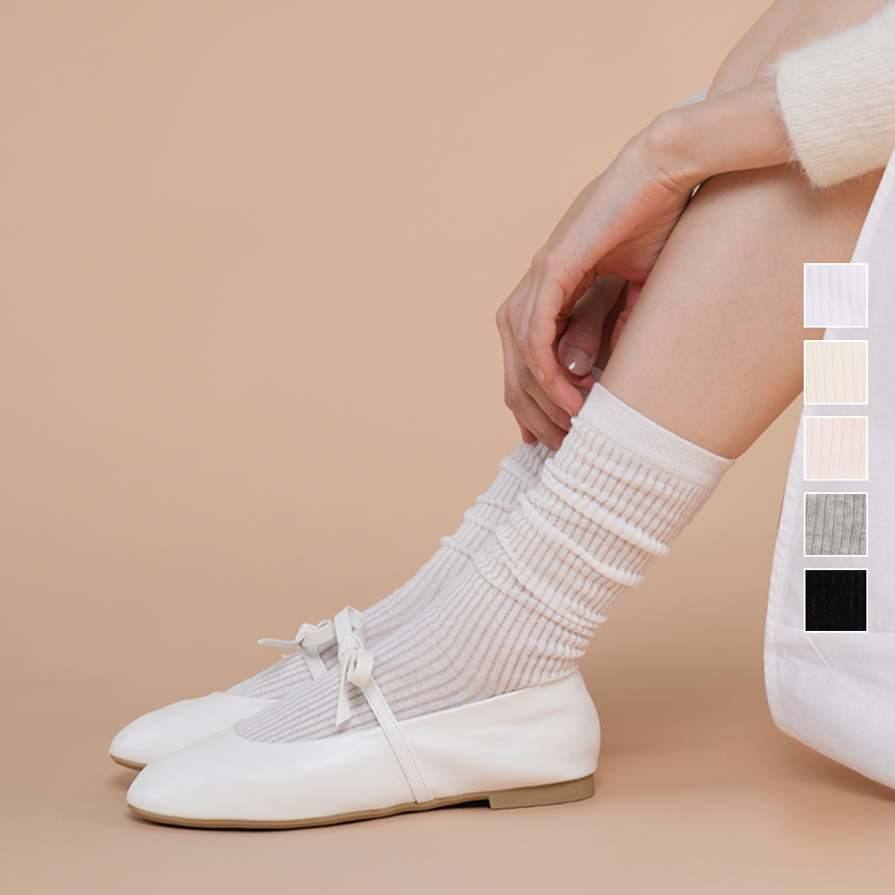 얇은 면 시스루 골지 긴목 롱 루즈핏 무압박 스타킹 양말