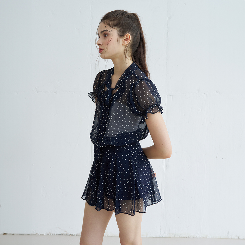 POLKA DOT FLARE MINI SKIRT (NAVY) - 상세 이미지 3