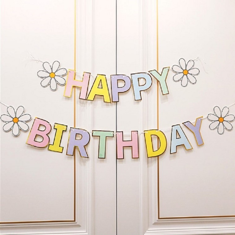 생일축하 가랜드 골드테두리 HBD 생일 생일장식 - 메인 이미지