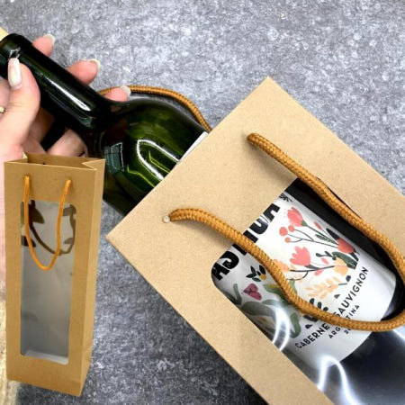 크라프트 클리어 윈도우 와인 페이퍼 백 종이 쇼핑 가게 포장 홍보 매장 판매 포장재 매출