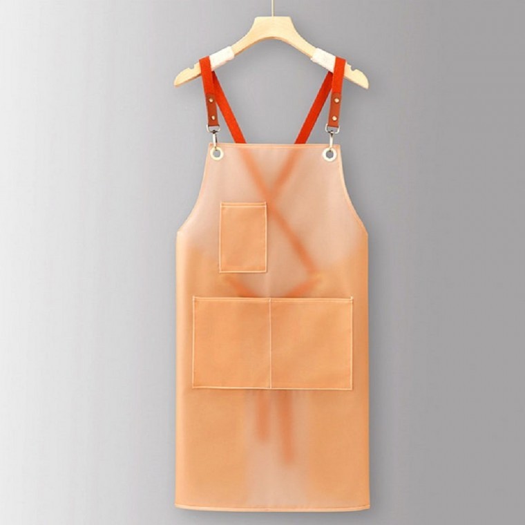 반투명 방수 앞치마 오렌지 공방앞치마 미용앞치마