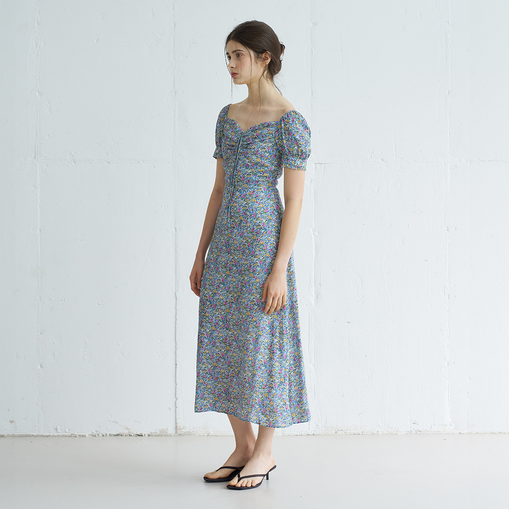 SUSHA HEART NECK FLORAL MIDI ONEPIECE (BLUE) - 상세 이미지 3