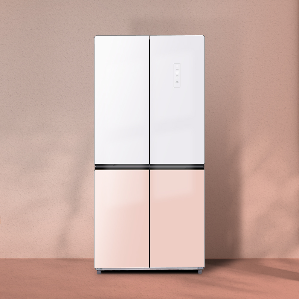 하이얼 글램글라스 인테리어 4도어 양문형 냉장고 HRS445MNWP 433L 핑크